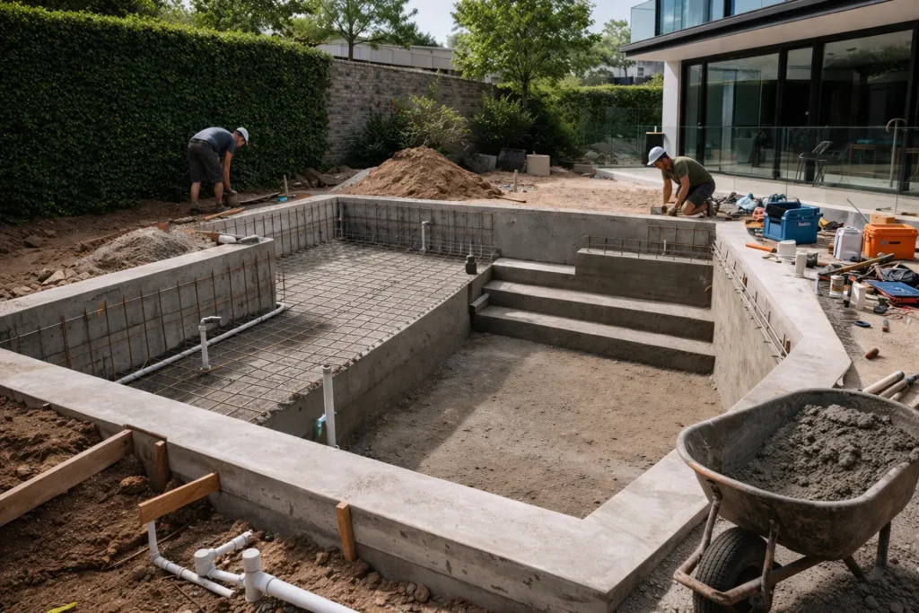 pool construction brisbane concrete structure building process